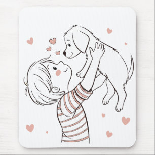 Cute Puppy with Happy Kid Cartoon Mouse Mat