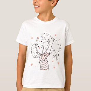 Cute Puppy with Happy Kid Cartoon T-Shirt