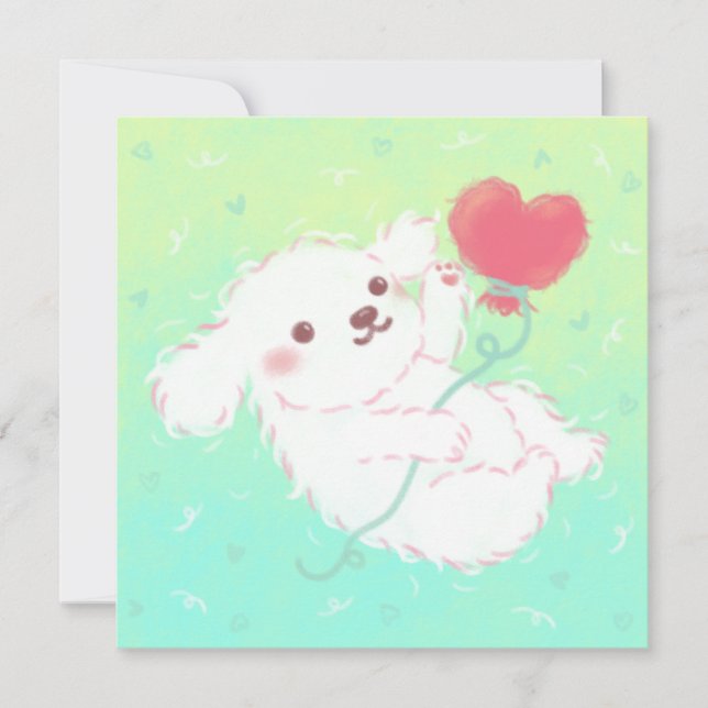 Cute Puppy with Heart Balloon Invitation (Front)