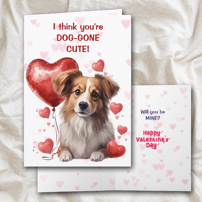 Cute Puppy with Heart Balloon Valentine Holiday Card (Creator Uploaded)