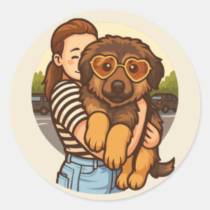 Cute Puppy with Heart Sunglasses Classic Round Sticker