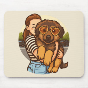 Cute Puppy with Heart Sunglasses Mouse Mat