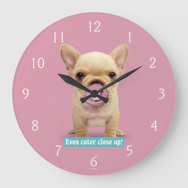 Cute Puppy with Pacifier Large Clock (Front)