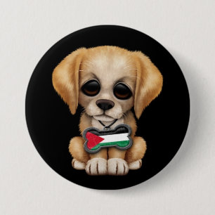 Cute Puppy with Palestinian Flag Dog Tag, black 7.5 Cm Round Badge