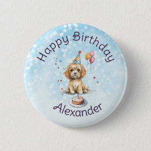 Cute Puppy with Party Hat Birthday 6 Cm Round Badge