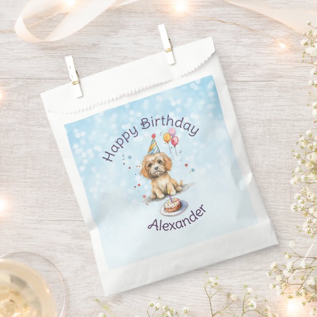 Cute Puppy with Party Hat Birthday Favour Bags (Clipped)