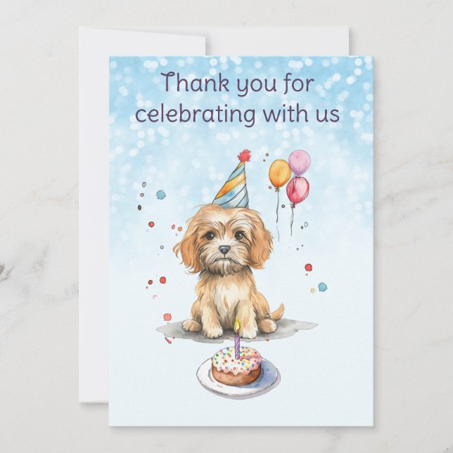 Cute Puppy with Party Hat Birthday Thank You Card (Front)