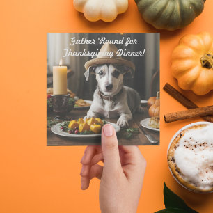 Cute Puppy With Pilgrim Hat Thanksgiving Dinner Invitation