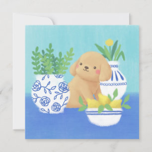 Cute Puppy with Plants, Lemons & Flower  Invitation
