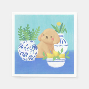 Cute Puppy with Plants, Lemons & Flower  Napkin
