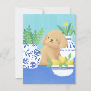 Cute Puppy with Plants, Lemons & Flower  Postcard