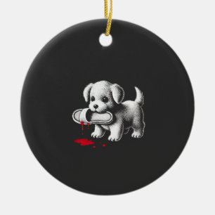 Cute Puppy with Slipper Shirt Dark Humor Dog Lover Ceramic Tree Decoration