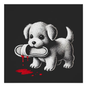 Cute Puppy with Slipper Shirt Dark Humour Dog Love Poster