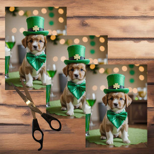 Cute puppy with St. Patrick's outfit in a Pub Tissue Paper
