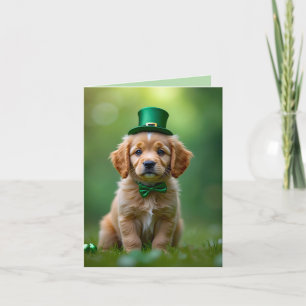 Cute puppy with St. Patrick's outfit, shamrocks Holiday Card