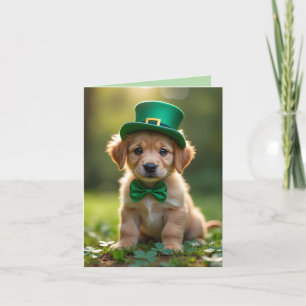 Cute puppy with St. Patrick's outfit, shamrocks Holiday Card