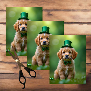 Cute puppy with St. Patrick's outfit, shamrocks  Tissue Paper