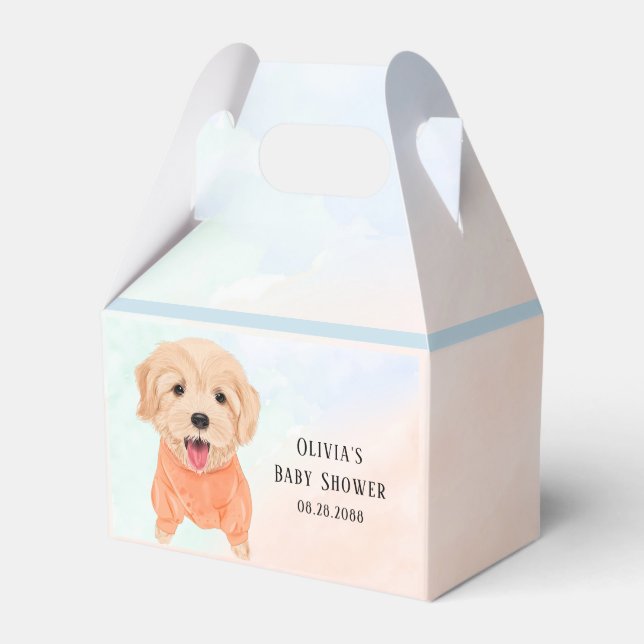 Cute Puppy With Watercolor Boy Baby Shower Favour Box (Front Side)