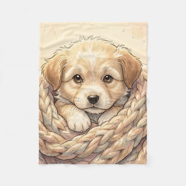 Cute puppy wrapped by knitted blanket (Front)
