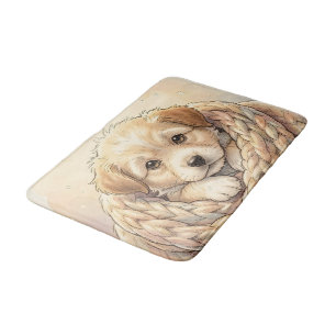 Cute puppy wrapped by knitted blanket bath mat