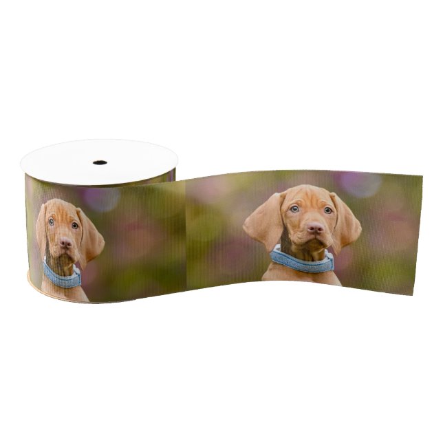 Cute puppyeyed Hungarian Vizsla Dog Puppy Photo Grosgrain Ribbon (Spool)