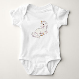 Cute Pure White Lying Sideways Unicorn Kawaii Unis Baby Bodysuit