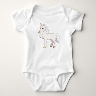 Cute Pure White Unicorn Lifting Hoof & Blowing Bub Baby Bodysuit