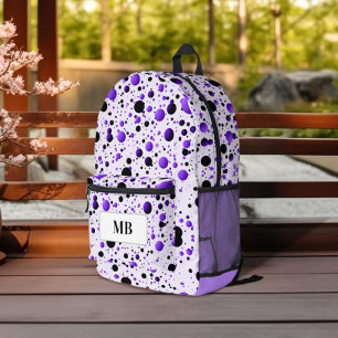Cute Purple and Black Polka Dot Monogram Printed Backpack
