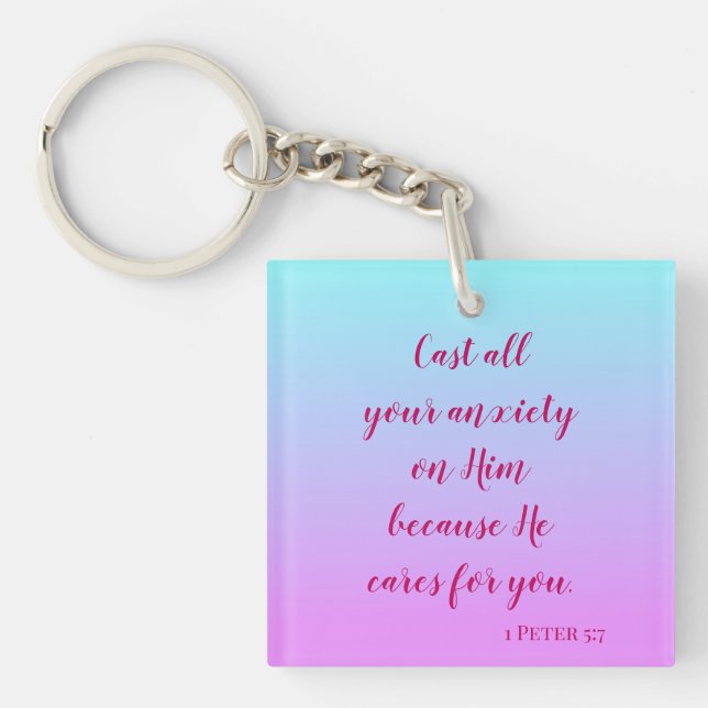 Cute Purple and Blue Ombre Verse about Anxiety Key Ring (Front)