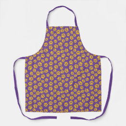Cute Purple and Gold Paw Print Apron