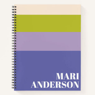 Cute Purple and Green Stripes Modern Personalised  Notebook