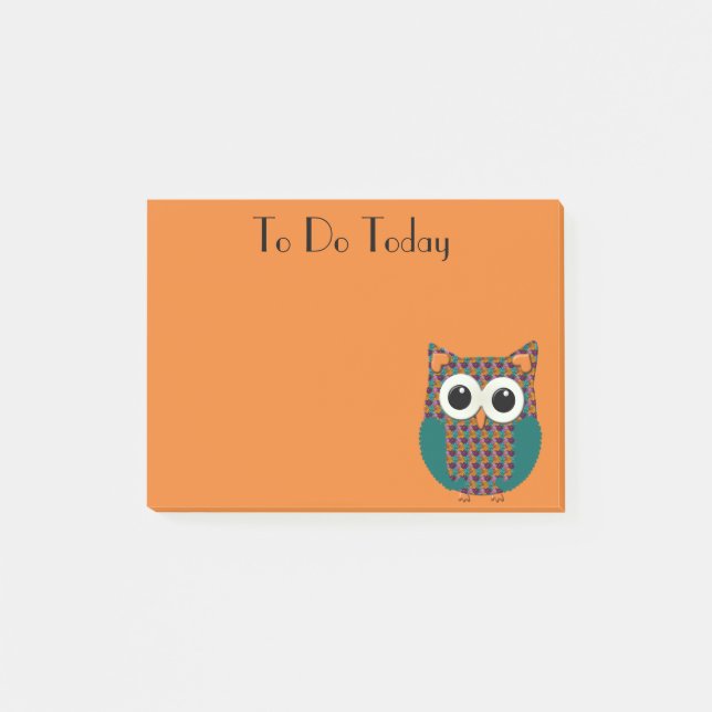 Cute Purple and Orange Floral Owl Post It Note (Front)