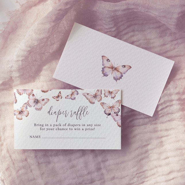 Cute Purple and Pink Butterfly Diaper Raffle Enclosure Card (Creator Uploaded)