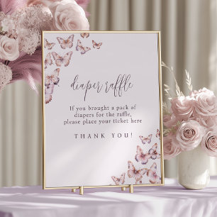 Cute Purple and Pink Butterfly Diaper Raffle Poster