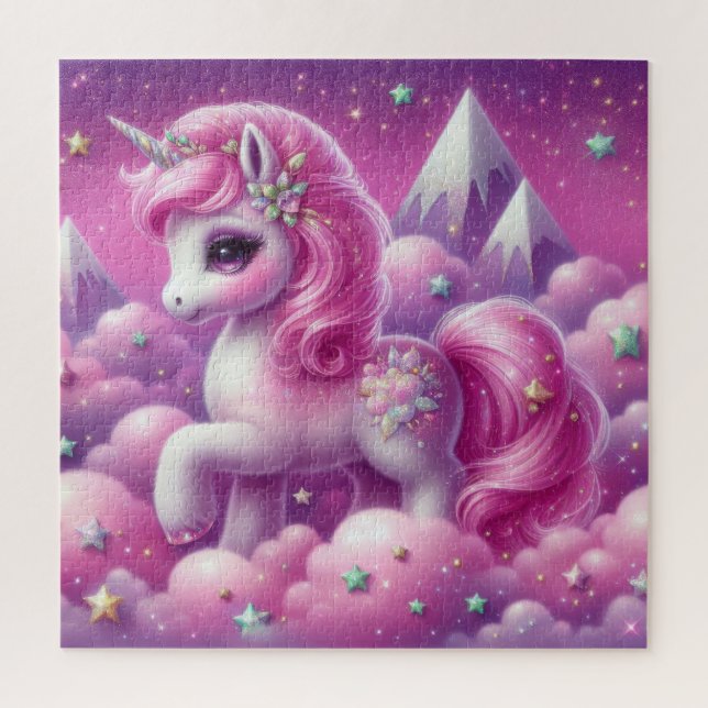Cute purple and pink glitter bright unicorn jigsaw puzzle (Vertical)