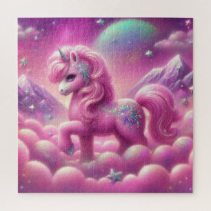 Cute purple and pink glitter bright unicorn jigsaw puzzle