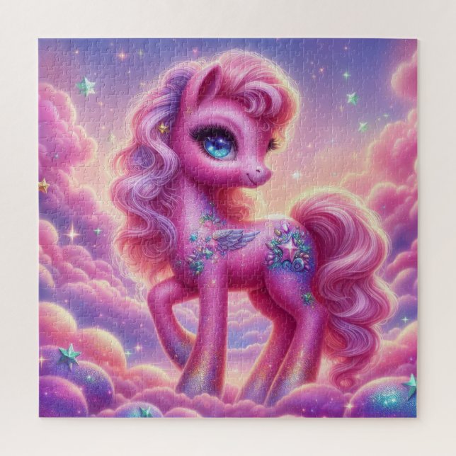 Cute purple and pink glitter bright unicorn jigsaw puzzle (Vertical)