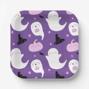 Cute Purple and Pink Halloween Birthday Paper Plate