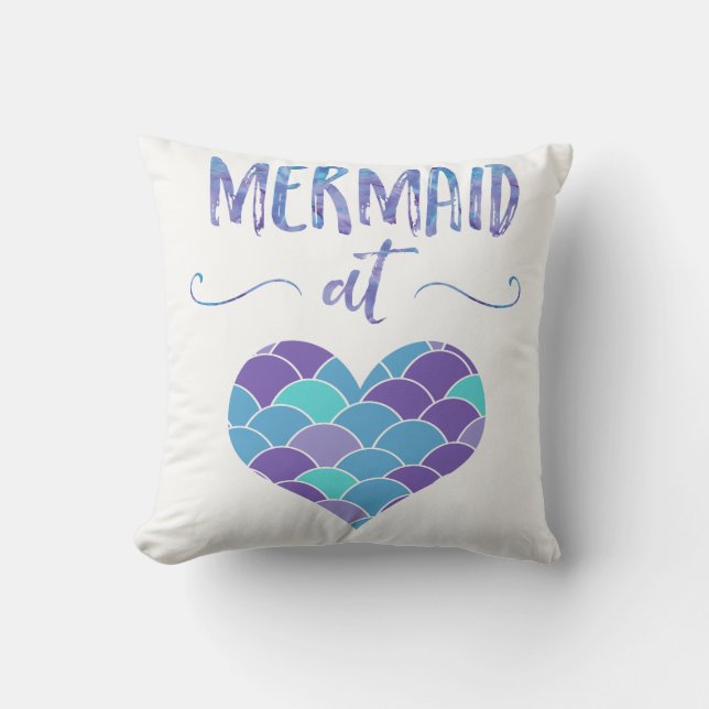 Cute Purple and Teal Mermaid at Heart Throw Pillow (Front)