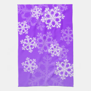 Cute purple and white Christmas snowflakes Tea Towel