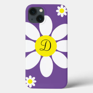 Cute Purple and White Daisies Floral Initial iPhone 13 Case