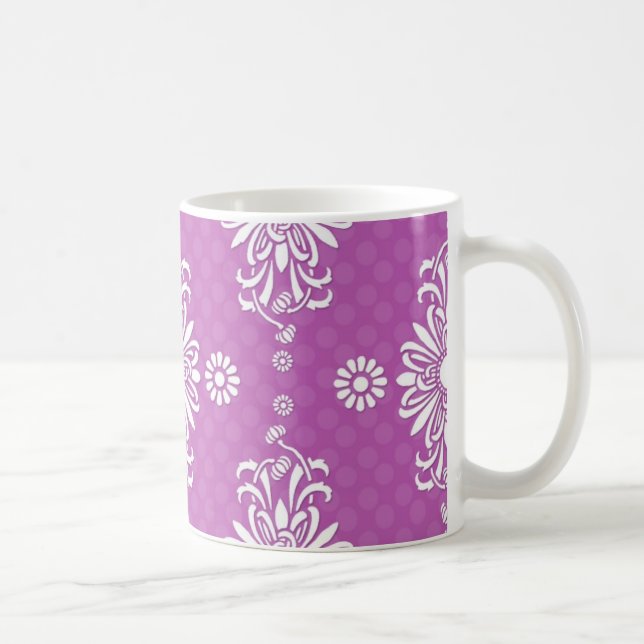 Cute Purple and White Floral Pattern Coffee Mug (Right)