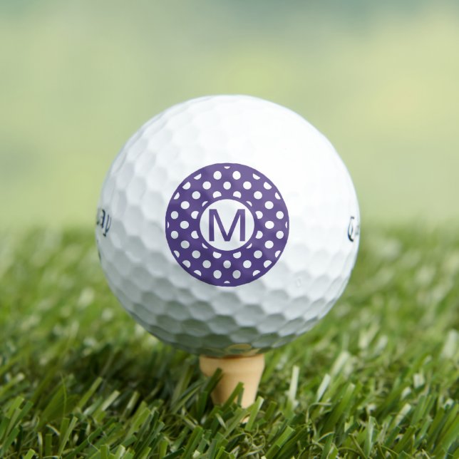 Cute Purple and White Polka Dots Monogram Golf Balls (Insitu Tee)