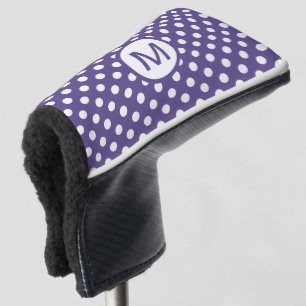 Cute Purple and White Polka Dots Monogram Golf Head Cover