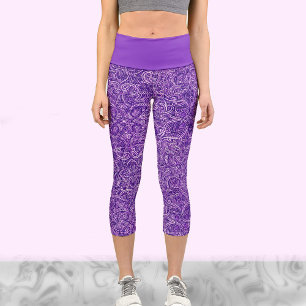 Cute purple and white trendy yoga workout  capri leggings