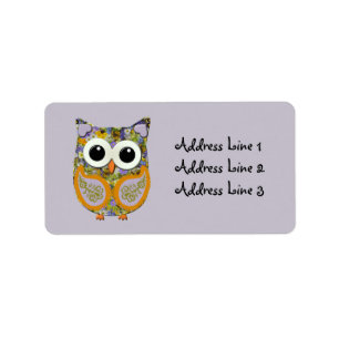 Cute Purple and Yellow Floral Owl Address Label