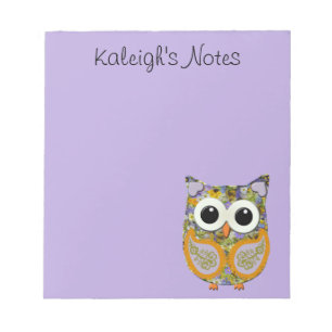 Cute Purple and Yellow Floral Owl Notepad
