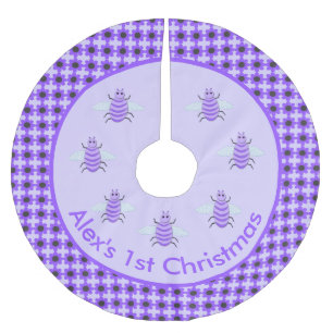 Cute Purple Baby Bee Custom First Christmas Brushed Polyester Tree Skirt