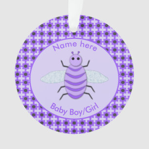 Cute Purple Baby Bee Custom First Christmas Ornament