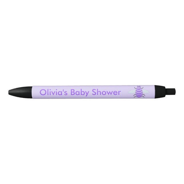 Cute Purple Baby Bee Gender Neutral Baby Shower Blue Ink Pen (Front)